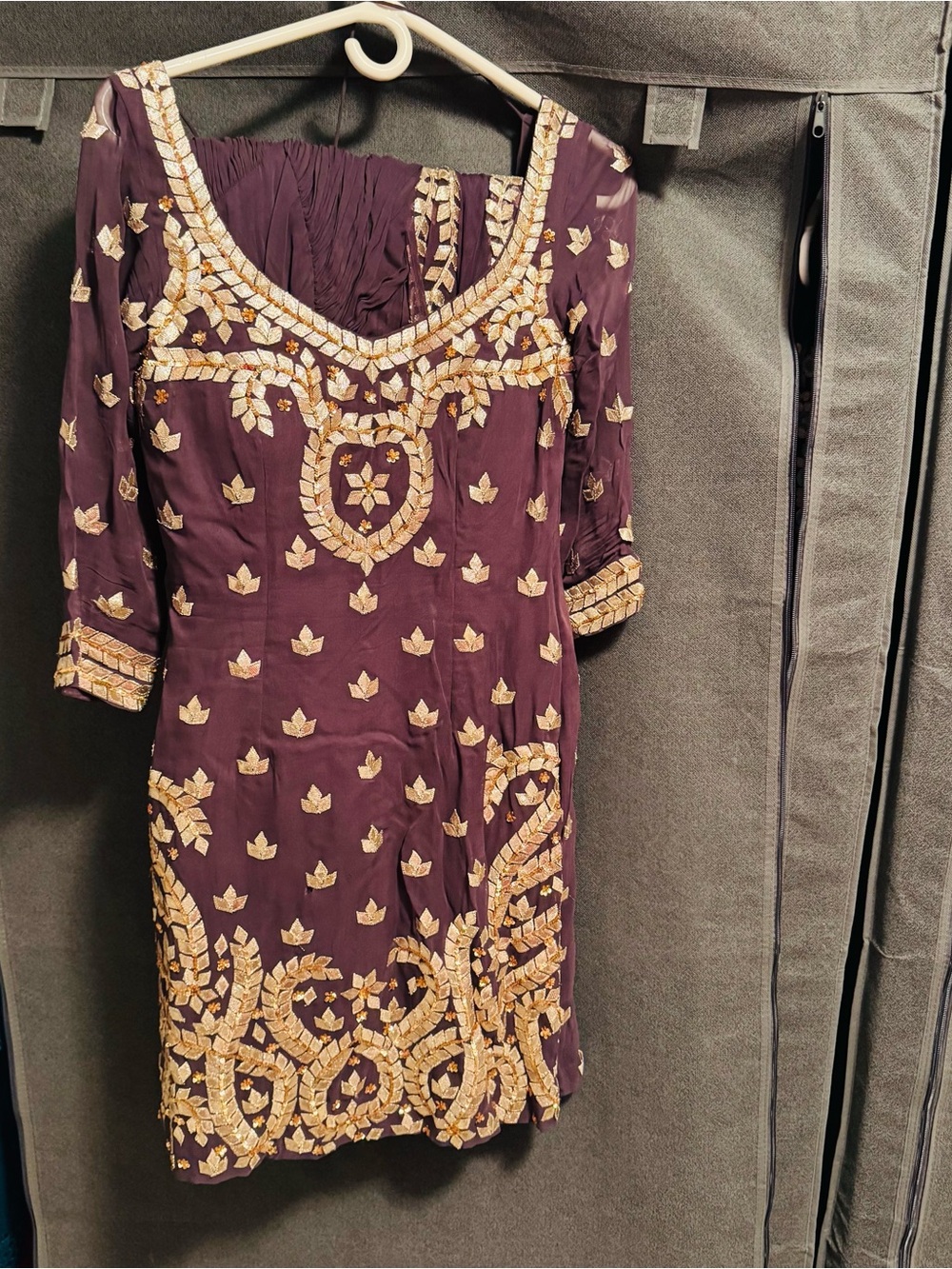 Embroidered Plum Tunic with Gold Mirror Accents